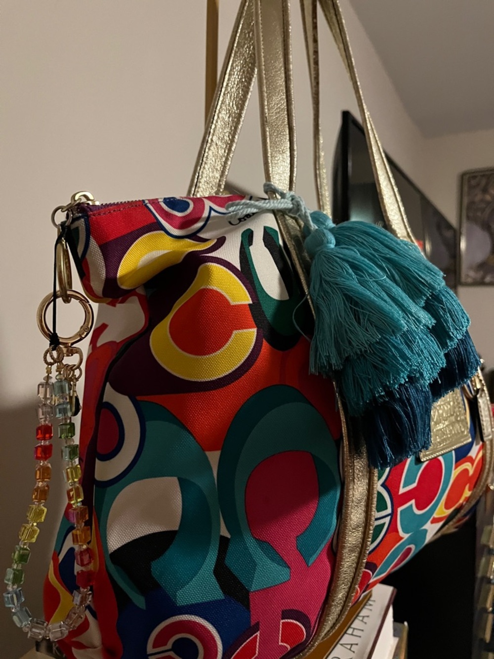 Coach Graffiti Poppy Signature Glam Tote bag. Teal Tassel not included - Picture 4 of 6